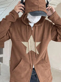 Vintage Star Patch Baggy Zip Up Hoodie- Outfit