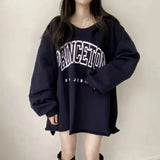 Letter Print Oversized Hooded Long Sleeve TeeOutfit