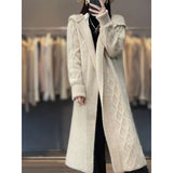 And Winter 2025 New Long Cashmeet Cardigan Women's Long Hooded Knitted Coat Over The Knee Wool