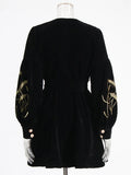 Vintage Court Style Waist Thin Dress 2025 Summer New Heavy Industry Embroidery Lace Design Short