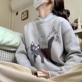Academy Wind Knitted Sweater Woman Design Sensing Cat Pattern Lazy Small Knitted T-Shirt