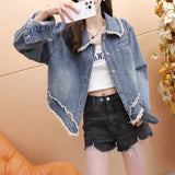 Zingj Short Denim Jacket Female Autumn 2024 New Autumn Loose Lazy Wind Versatile Top-Outfit