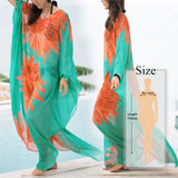 Multicolored Bohemian Floral Printed V-neck Chiffon Bats Sleeve Long Summer Beach Dress Women Beachwear Maxi Dresses