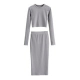 Women Sexy Skirt Set Casual Long Sleeve Top & Slim Midi Skirt Two Piece Set Streetwear Autumn Female