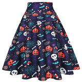 73-78 Winter Christmas Halloween Party Long Skirt A-Line Retro Vintage Gothic Floral Printed Big Swing Rockabilly
