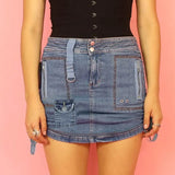 Vintage Bandage Jeans Skirts Women High Waisted Pencil Skirts Women Fashion Cargo Streetwear Korean