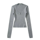 Zingj Trendy Women's Deep U-Collar Long-Sleeved Bottomed Blouse A New Slim Sweater In Autumn And
