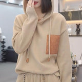 Loose Leather Hooded Sweater Women's Fall 2024 Fashion Foreign Style Leisure Design Sense Thickened Hoodie