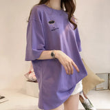 Zingj Summer New Embroidered Short-Sleeved T-Shirt Women With The Same Clothes Korean Version Versatile Medium Long Top