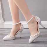 High-Heeled Sandals With Beaded Bracelets With Water Drill Sandals White Real Wedding