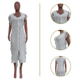 Zingj New Women's Casual And Versatile Pure Color Knitting Sleeveless Tassel