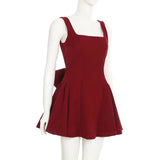 Red Backless V Cut Bow Mink Dress-Outfit