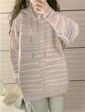 Zingj Splicing Striped Sweater Female 2024 Autumn And Winter New Design Sense Lazy Wind Female Knit Cardigan Coat Tide-Outfit