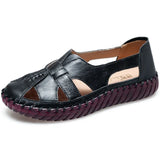 Genuine Leather Women Flats Hollow Woman Shoes Summer Women's Loafers Breathable Beach Female Sandals Big Size