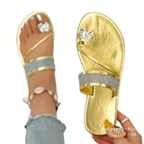 Word With Water Drill Sleeves Flat-Bottom Slippers Women Wearing Golden Beach Cold