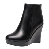 High Heemon Women's Boots Middle-Age Women's Shoes 33 Yards Round Head Waterproof Table Thick-Bottomed Single Boots Plus Velvet Slope And Short Boots