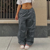 2022 Y2K Baggy Cargo Pants Women Low Waist Sweatpant Pink Vintage Street Pockets Wide Leg Trousers Joggers Pant