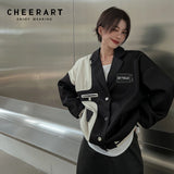 Black Patchwork Oversized Jacket Tailored Coats And Jackets Quilted Korean Fashion Baseball Jacket Women Fall