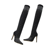 Zingj 2024 Popular Style Over-The-Knee Boots Pointed Thin-Heeled Women's Diamond Elastic Socks Boots Large Size Women's