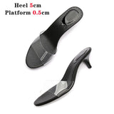 Voesnees 2021 New Women Brand Summer Slippers High Quality One Word Band Sandal Pure Colour Patent Leather High-Heeled
