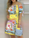 New Summer Fashion Sexy Print Dress Women's Waist Mini Skirt Temperament Commuter Office Women's Dress Dresses for