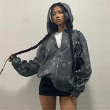 Women Sweatshirts Vintage Fashion Star Graphic Fairy Grunge Long-sleeved Zip Hoodie Jacket OverSize Streetwear Y2K Men
