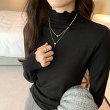 Velvet Bottomed Blouse With A New Autumn And Winter Black Semi-High Collar And A Polished Woolen Blouse In The Middle Of The