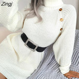 Knitted Sweater Dress for Women Autumn Winter 2022 new Casual Button High Neck Long Sleeve Mini Bottoming Sweater
