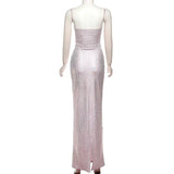 Pink Sequin Tube Top And Maxi Skirt Set- Outfit
