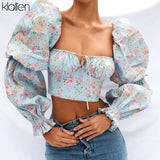Spring Summer Fashion Elegant French Romantic Floral Puff Sleeve Square Collar Women Blouses New White Chiffon