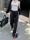 Stripe Bow Baggy Sweatpants-Outfit