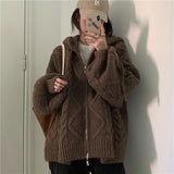 Cable Knit Zip Up Hooded CardiganOutfit