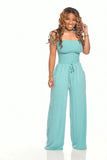 Zingj New Women's Casual Flat Shoulder Wrapped Chest Wide-Leg