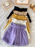 Women Casual High Waist Loose Cotton Short Pants 2023 Summer Elegant Sweet Girls All-Match Wide Leg Shorts With Belt