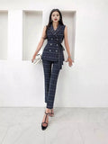 Sister Style Chessboard Professional Suit Two Sets Of Women's Summer New Belt