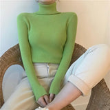 Harajuku Pullover Turtleneck Sweater Women Fall Soft Knit Sweater Slim Elastic Korean Simple Basic Cheap Jumper Solid