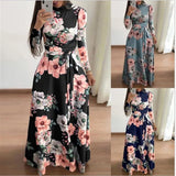 Size Autumn And Winter Women's New Style 2022 Dress Print Street Long-sleeved High-neck Tie Long