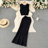 Zingj And Summer Pure Desire Gentle Wind Temperament Suit Female Hollow Out Sleeveless Short Vest Fishtail Skirt Two