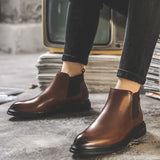 Men's Shoes Winter High Top Shoes Men's Korean Version Pointed Casual Leather Shoes Business Short Boots And Velvet Real Leather Boots