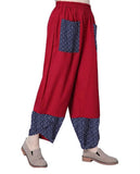 Printed Patchwork Cotton Linen Wide-leg Loose