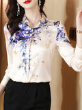 Women Shirt 2023 New Spring Autumn Female Clothing Print Vintage Blouse Fashion Floral Womens Tops Elegant Women