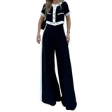 2025 New Women's Fashion Commuter Short Sleeve Short Jacket Straight Pants Suit Two