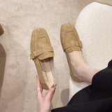 Zingj Shoes Women 2024 New Women's Shoes Spring And Autumn British Square Head Shallow Mouth Flat Shoes Women's Foot Set Beans Shoes Women-Outfit