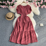 Zingj Gentle Wind Ruffle Collar Dress Female Summer Simple Pure Color Double Flying Sleeve Design Platycodon Grandiflorum First Love
