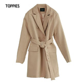 2021 Blazer Dress for Women Elegant Fashion Outerwear Jackets Coat Belt Long Sleeve Ladies