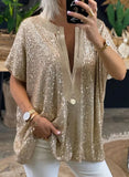 Hipster Loose Sequins V-neck Short Sleeve Casual