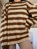 Vintage Striped Oversized Pullover Sweatshirt-Outfit