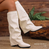 Large Leather Boots Folded High And Fashion Boots Women's New Coarse And English Style High-Trouser Trouser