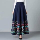 elegant Embroidered Maxi pleated skirt Women Plus Size Winter Warm Woolen Long Skirt Lady High Waist Casual Wool Office