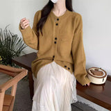 Early Autumn New Gray Knitted Cardigan Girl Loose College Style Casual Lazy Little Sweater Coat